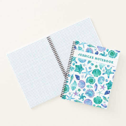 Ocean Seaside Shells en Starfish Monogrammed Notitieboek (Binnen)