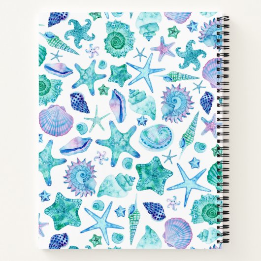Ocean Seaside Shells en Starfish Monogrammed Notitieboek (Achterkant)