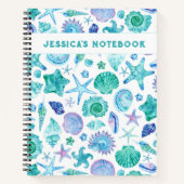 Ocean Seaside Shells en Starfish Monogrammed Notitieboek (Voorkant)
