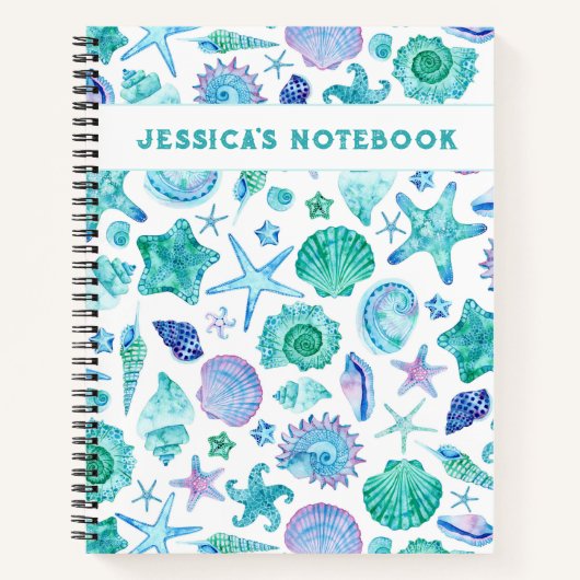 Ocean Seaside Shells en Starfish Monogrammed Notitieboek (Voorkant)