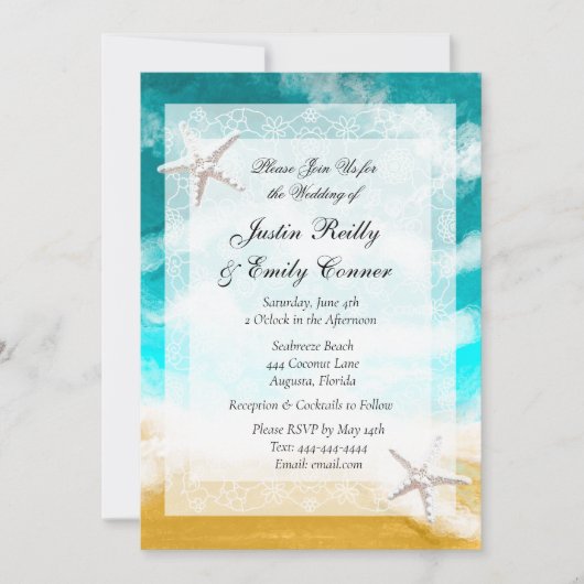 Ocean Seaside Turquoise Waves Coastal Wedding Invi Kaart (Voorkant)