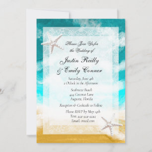 Ocean Seaside Turquoise Waves Coastal Wedding Invi Kaart