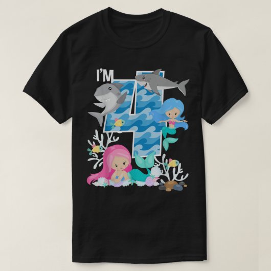 Ocean Sharks and Mermaids 4th Birthday 4 Year Old  T-shirt (Design voorkant)