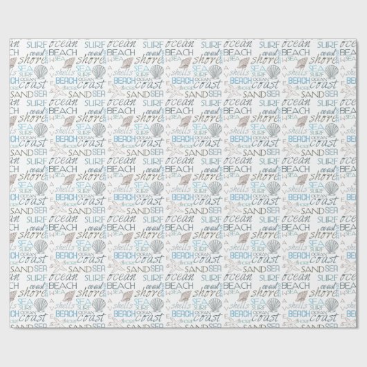 Ocean Shells Starfish Beach Typografie Cadeaupapier (Vlak)