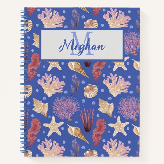Ocean Shells Zee Urchins Beachcombers Monogramed Notitieboek (Voorkant)