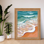 Ocean Shore | Aqua Blue Waves Beach Watercolor Poster