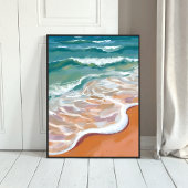 Ocean Shore | Aqua Blue Waves Beach Watercolor Poster