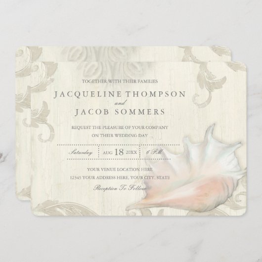 Ocean Shore Beach Seashell Conch Shell Typografie Kaart (Voorkant / Achterkant)