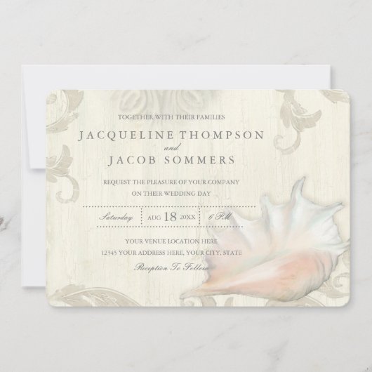 Ocean Shore Beach Seashell Conch Shell Typografie Kaart (Voorkant)