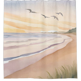 Ocean Shore | Bright Airy Watercolor Painting Douchegordijn