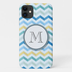 Ocean Shore Chevron Stripes met Round Monogram Case-Mate iPhone Case