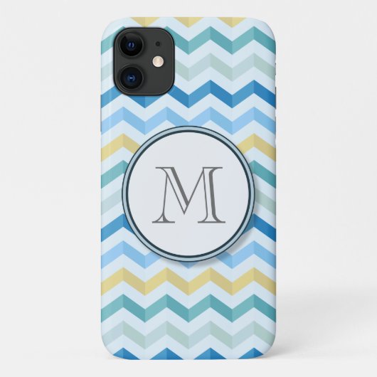 Ocean Shore Chevron Stripes met Round Monogram Case-Mate iPhone Case (Achterkant)