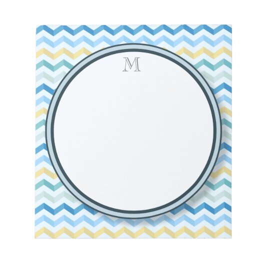 Ocean Shore Chevron Stripes met Round Monogram Notitieblok (Voorkant)