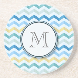 Ocean Shore Chevron Stripes met Round Monogram Zandsteen Onderzetter