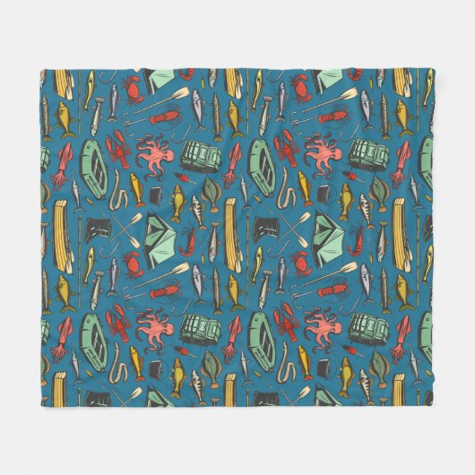 Ocean Shore Rubber Dinghy Fishing Pattern Fleece Deken (Voorkant (Horizontaal))