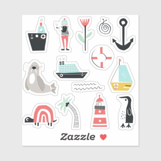 Ocean side cartoon thema x14 sticker (Vel)