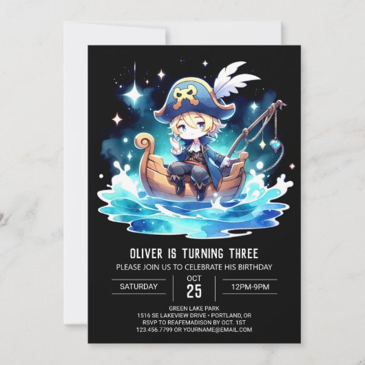 Ocean Simple Pirate Birthday Kaart (Voorkant)