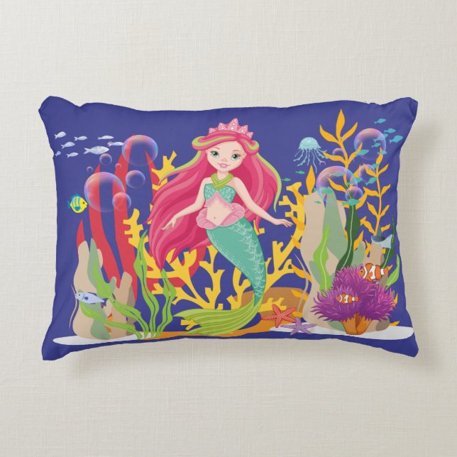 Ocean Siren: lang rood haar Accent Kussen (Voorkant)