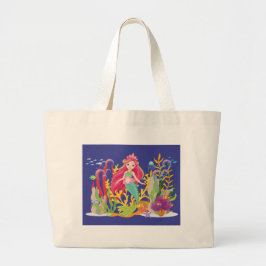 Ocean Siren: lang rood haar Grote Tote Bag