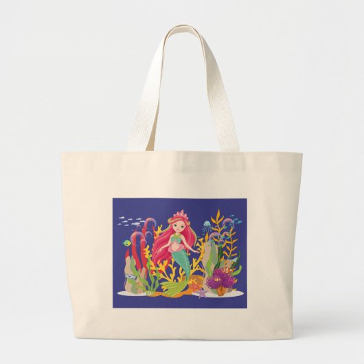 Ocean Siren: lang rood haar Grote Tote Bag (Voorkant)