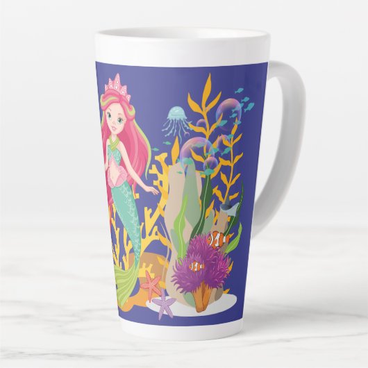 Ocean Siren: lang rood haar Latte Mok (Rechterhoek)