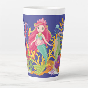 Ocean Siren: lang rood haar Latte Mok