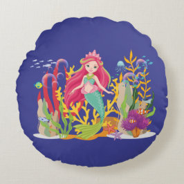 Ocean Siren: lang rood haar Rond Kussen