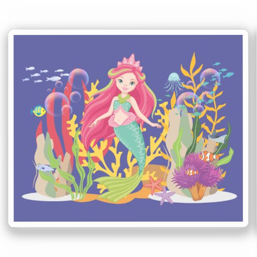 Ocean Siren: lang rood haar Sticker (Voorkant)