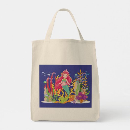 Ocean Siren: lang rood haar Tote Bag (Achterkant)