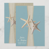 Ocean Sky Blue Burlap en Starfish Beach Wedding Kaart (Voorkant / Achterkant)