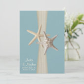 Ocean Sky Blue Burlap en Starfish Beach Wedding Kaart (Staand voorkant)