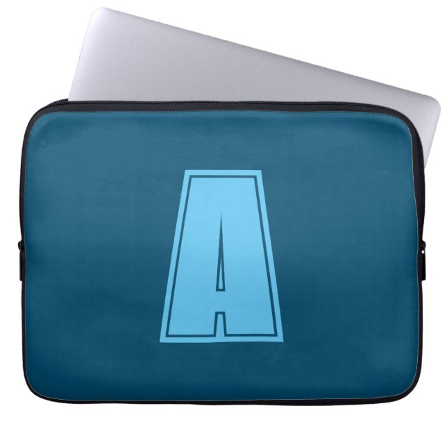 Ocean & Sky Blue Initiaal Monogram Kalligrafie Chi Laptop Sleeve (Voorkant)