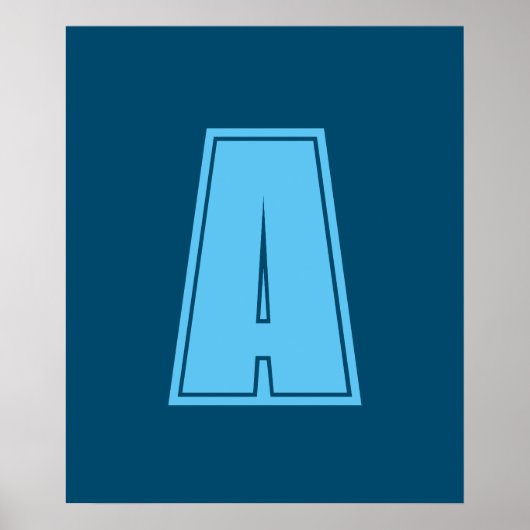 Ocean & Sky Blue Initiaal Monogram Kalligrafie Chi Poster (Voorkant)