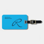 Ocean Sky Blue Modern Plain Monogram Professional Bagagelabel (Voorkant horizontaal)