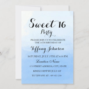 Ocean Sky Blue Ombre pasta Sweet 16 Uitnodiging