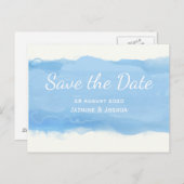 Ocean Sky blue waterverf save the date Aankondigingskaart (Voorkant / Achterkant)