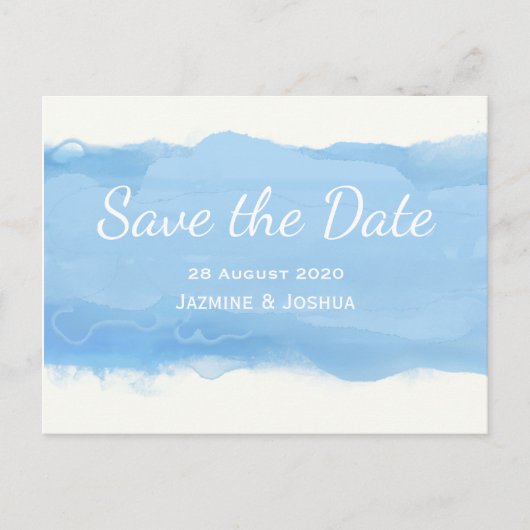 Ocean Sky blue waterverf save the date Aankondigingskaart (Voorkant)