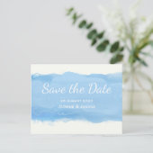 Ocean Sky blue waterverf save the date Aankondigingskaart (Staand voorkant)