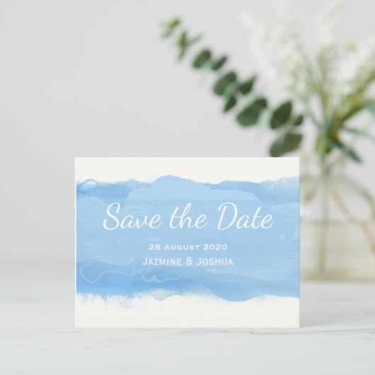 Ocean Sky blue waterverf save the date Aankondigingskaart (Staand voorkant)