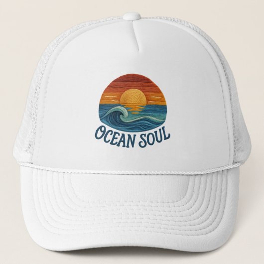 Ocean Soul, Sunset Wave geborduurd Trucker Pet (Voorkant)