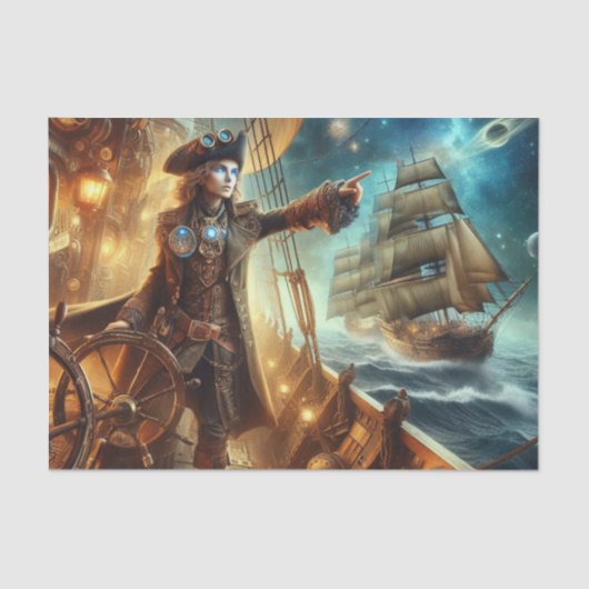 Ocean Space Pirate Steampunk  Victoriaans Tissuepapier (Voorkant)