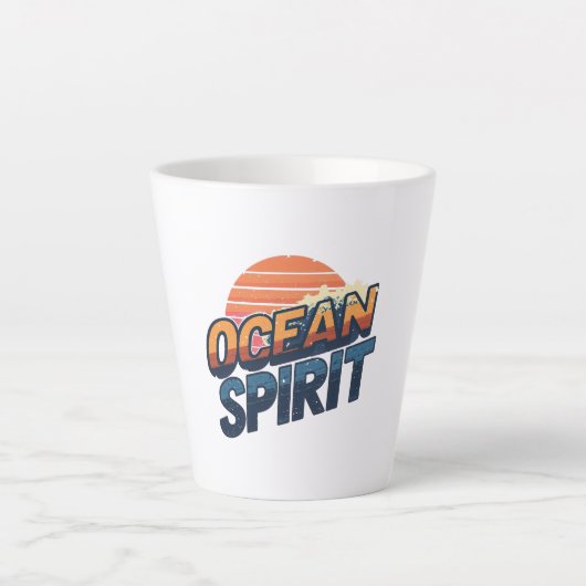 "Ocean Spirit" Retro Summer Graphic Latte Mok (Voorkant)