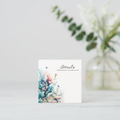 Ocean Splash Koraal Waterverf Bruiloft Details Vierkante Visitekaartje (Staand voorkant)