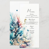 Ocean Splash Zee Coral Waterverf Wedding Menu (Voorkant / Achterkant)