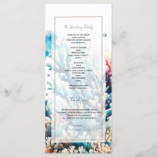 Ocean Splash Zee Coral Waterverf Wedding Program Programmakaart (Achterkant)