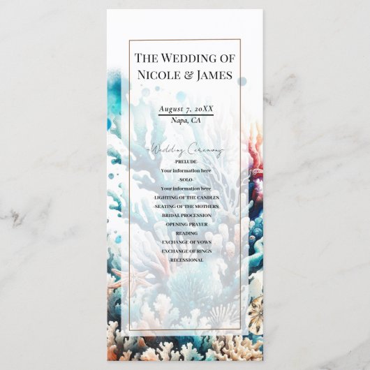 Ocean Splash Zee Coral Waterverf Wedding Program Programmakaart (Voorkant)