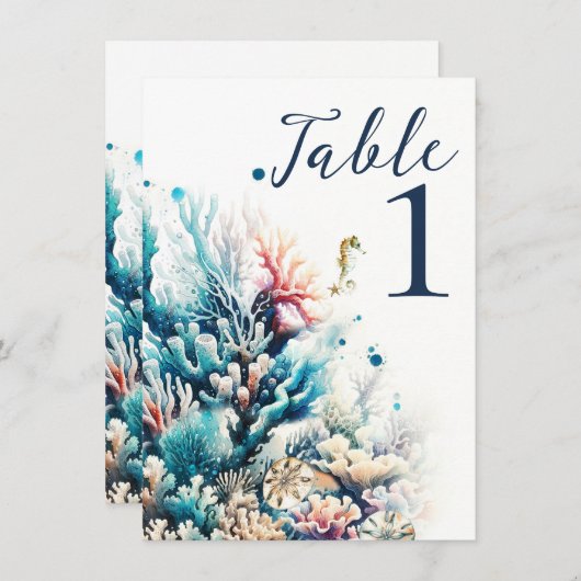 Ocean Splash Zee Koraal Waterverf Bruiloft Kaart (Voorkant / Achterkant)