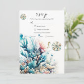 Ocean Splash Zee Koraal Waterverf Bruiloft RSVP Kaart (Staand voorkant)