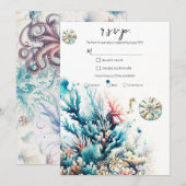 Ocean Splash Zee Koraal Waterverf Bruiloft RSVP Kaart (Voorkant / Achterkant)