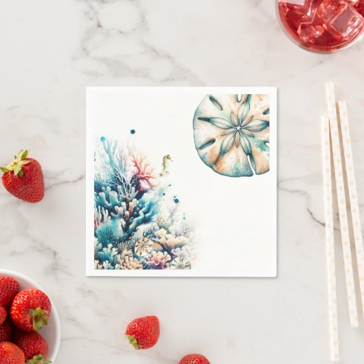 Ocean Splash Zee Koraal Waterverf Bruiloft Servet (Insitu)